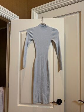 Aritzia Light Blue Ribbed Long Sleeve Midi Dress